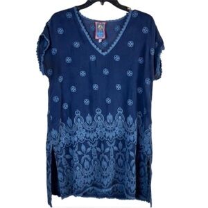 Johnny Was Embroidered Jocasta Willow Tunic Top Navy Blue Boho Chic Small $245